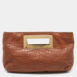 Pre Owned MICHAEL Michael Kors Brown Croc Embossed Leather Berkley Clutch