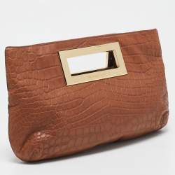 Pre Owned MICHAEL Michael Kors Brown Croc Embossed Leather Berkley Clutch