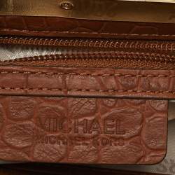 Pre Owned MICHAEL Michael Kors Brown Croc Embossed Leather Berkley Clutch