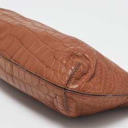 Pre Owned MICHAEL Michael Kors Brown Croc Embossed Leather Berkley Clutch