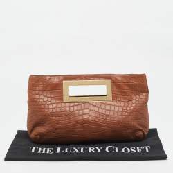 Pre Owned MICHAEL Michael Kors Brown Croc Embossed Leather Berkley Clutch