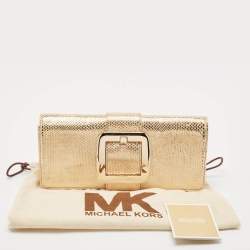 MICHAEL Michael Kors Gold Snake Effect Suede Sutton Clutch