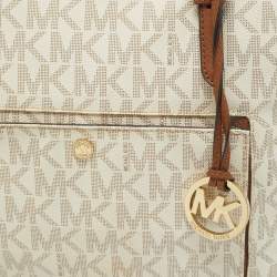 MICHAEL Michael Kors Off White Signature Coated Canvas  Jet Set Snap Pocket Tote