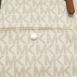 MICHAEL Michael Kors Off White Signature Coated Canvas  Jet Set Snap Pocket Tote