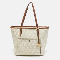 MICHAEL Michael Kors Off White Signature Coated Canvas  Jet Set Snap Pocket Tote