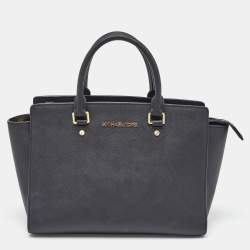 MICHAEL Michael Kors Black Saffiano Leather Large Selma Satchel