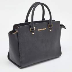 MICHAEL Michael Kors Black Saffiano Leather Large Selma Satchel