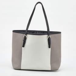 MICHAEL Michael Kors Grey/White Saffiano Leather Jet Set Tote