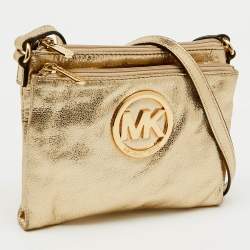 مملوكة مسبقًا MICHAEL Michael Kors Metallic Gold Leather Fulton Crossbody Bag