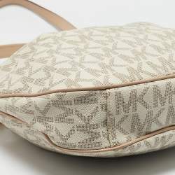MICHAEL Michael Kors Beige/White Signature Coated Canvas Bedford Large Shoulder Bag