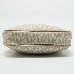 MICHAEL Michael Kors Beige/White Signature Coated Canvas Bedford Large Shoulder Bag