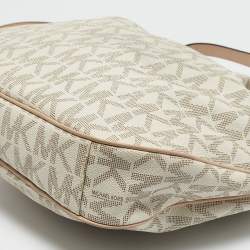 MICHAEL Michael Kors Beige/White Signature Coated Canvas Bedford Large Shoulder Bag