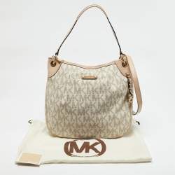 MICHAEL Michael Kors Beige/White Signature Coated Canvas Bedford Large Shoulder Bag
