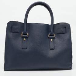 Pre Owned MICHAEL Michael Kors Navy Blue Leather Large East West Hamilton Tote