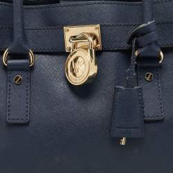 Pre Owned MICHAEL Michael Kors Navy Blue Leather Large East West Hamilton Tote