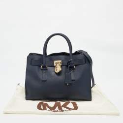 Pre Owned MICHAEL Michael Kors Navy Blue Leather Large East West Hamilton Tote