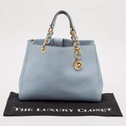 Pre Owned MICHAEL Michael Kors Light Blue Saffiano Leather Large Cynthia Tote