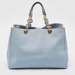 Pre Owned MICHAEL Michael Kors Light Blue Saffiano Leather Large Cynthia Tote