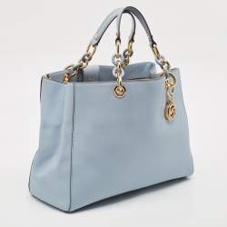 Pre Owned MICHAEL Michael Kors Light Blue Saffiano Leather Large Cynthia Tote