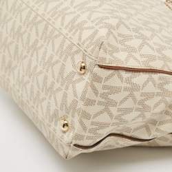 MICHAEL Michael Kors White/Brown Signature Coated Canvas and Leather Shopper Tote