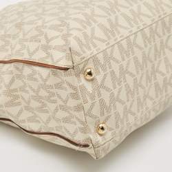 MICHAEL Michael Kors White/Brown Signature Coated Canvas and Leather Shopper Tote