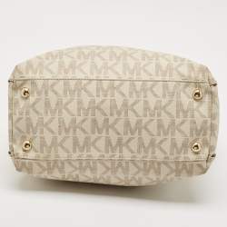 MICHAEL Michael Kors White/Brown Signature Coated Canvas and Leather Shopper Tote