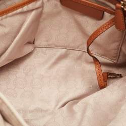 MICHAEL Michael Kors White/Brown Signature Coated Canvas and Leather Shopper Tote