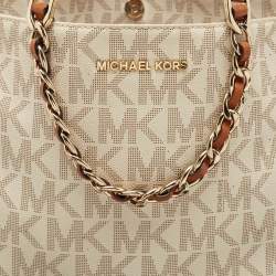 MICHAEL Michael Kors White/Brown Signature Coated Canvas and Leather Shopper Tote