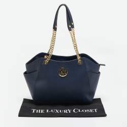 Pre Owned MICHAEL Michael Kors Navy Blue Saffiano Leather Jet Set Travel Chain Shoulder Bag