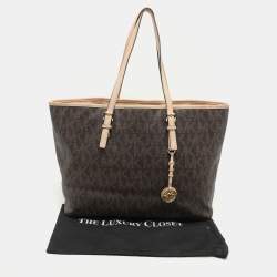 MICHAEL Michael Kors Brown Coated Canvas And Leather Jet Set Travel Tote