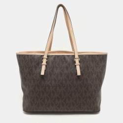 MICHAEL Michael Kors Brown Coated Canvas And Leather Jet Set Travel Tote
