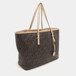 MICHAEL Michael Kors Brown Coated Canvas And Leather Jet Set Travel Tote
