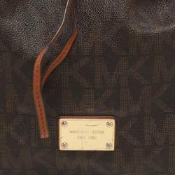 MICHAEL Michael Kors Dark Brown Signature Coated Canvas and Leather Frankie Drawstring Bucket Bag