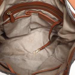 MICHAEL Michael Kors Dark Brown Signature Coated Canvas and Leather Frankie Drawstring Bucket Bag