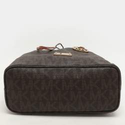 MICHAEL Michael Kors Dark Brown Signature Coated Canvas and Leather Frankie Drawstring Bucket Bag