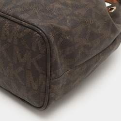 MICHAEL Michael Kors Dark Brown Signature Coated Canvas and Leather Frankie Drawstring Bucket Bag