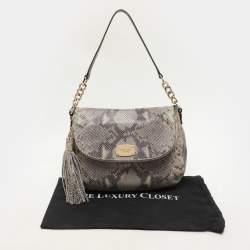 MICHAEL Michael Kors Grey Python Embossed Leather Shoulder Bag