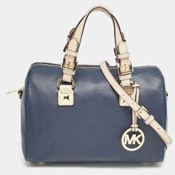 MICHAEL Michael Kors Navy Blue Leather Medium Grayson Satchel