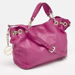 Pre Owned MICHAEL Michael Kors Magenta Leather Chain Tote