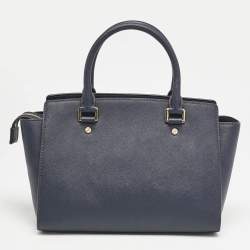 Pre Owned MICHAEL Michael Kors Navy Blue Leather Medium Selma Satchel