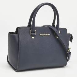 Pre Owned MICHAEL Michael Kors Navy Blue Leather Medium Selma Satchel