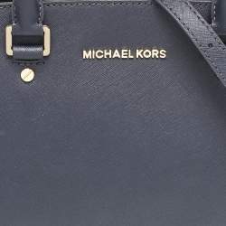 Pre Owned MICHAEL Michael Kors Navy Blue Leather Medium Selma Satchel