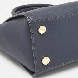 Pre Owned MICHAEL Michael Kors Navy Blue Leather Medium Selma Satchel