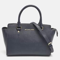 MICHAEL Michael Kors Navy Blue Leather Medium Selma Satchel