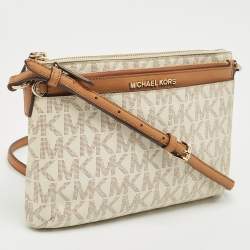 MICHAEL Michael Kors Off White Signature Coated Canvas Jet Set Travel Pochette Bag