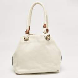 MICHAEL Michael Kors White/Brown Canvas Marina Grab Tote