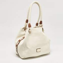 MICHAEL Michael Kors White/Brown Canvas Marina Grab Tote