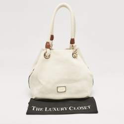 MICHAEL Michael Kors White/Brown Canvas Marina Grab Tote