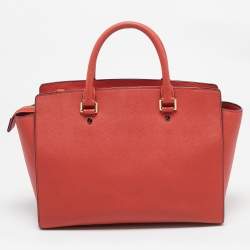 MICHAEL Michael Kors Red Saffiano Leather Large Selma Satchel
