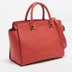 MICHAEL Michael Kors Red Saffiano Leather Large Selma Satchel